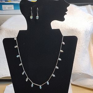 Vintage 925 Silver Aurora Borealis Necklace With Earrings